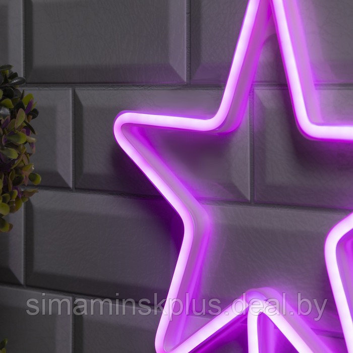 Неоновая вывеска «Звезда» 28 × 28 см, батарейки ААх3 (не в комплекте), USB, свечение розовое - фото 3 - id-p185170920