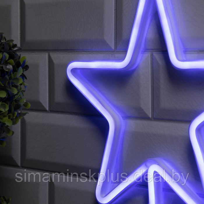 Неоновая вывеска «Звезда» 28 × 28 см, батарейки ААх3 (не в комплекте), USB, свечение голубое - фото 3 - id-p185170921