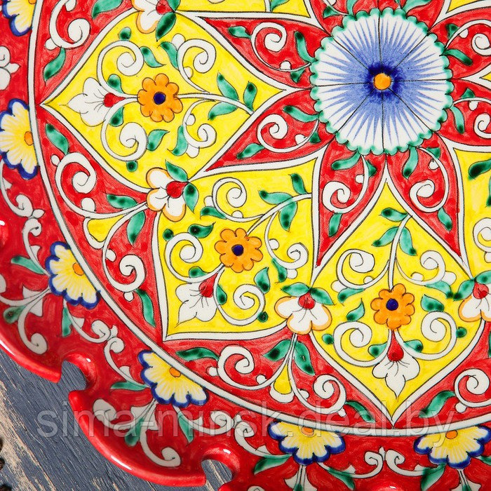 Ляган Риштанская Керамика "Цветы", 31 см, красный, рифлённый - фото 3 - id-p185176790