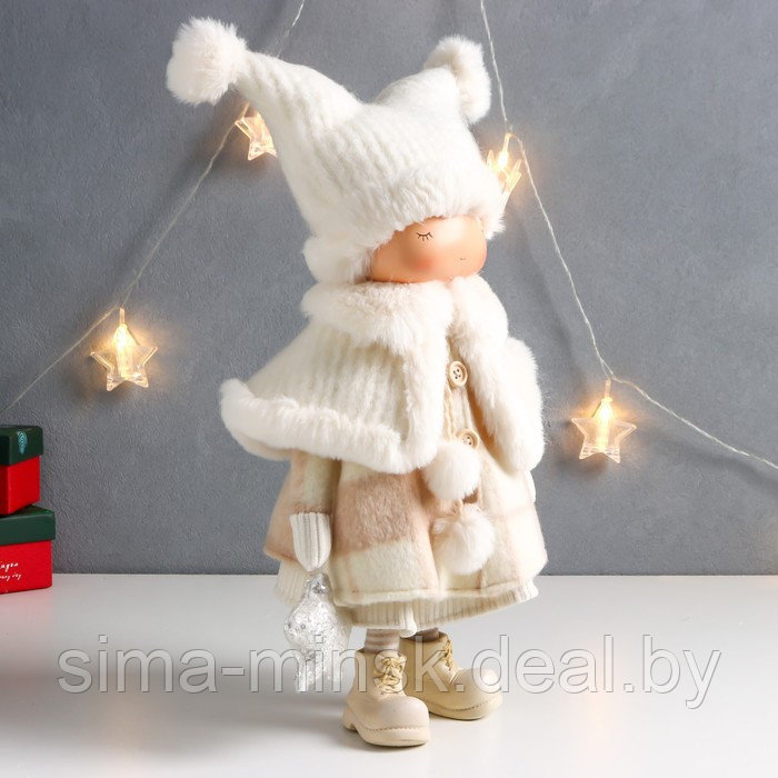 Кукла интерьерная "Малышка в пальто и шапке со звёздочкой" 24х14х43 см - фото 2 - id-p185176665