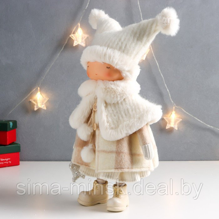 Кукла интерьерная "Малышка в пальто и шапке со звёздочкой" 24х14х43 см - фото 3 - id-p185176665