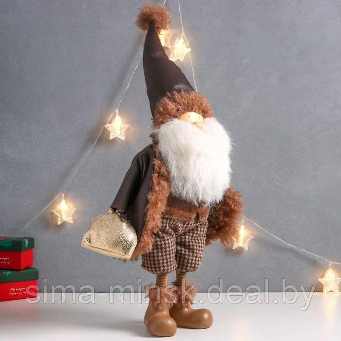 Кукла интерьерная "Дед Мороз в коричневой шубке с мешком подарков" 27х14х62 см - фото 2 - id-p185176670