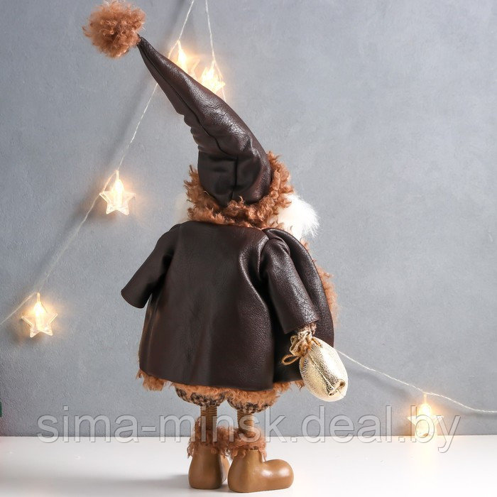 Кукла интерьерная "Дед Мороз в коричневой шубке с мешком подарков" 27х14х62 см - фото 4 - id-p185176670