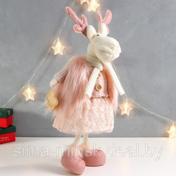 Кукла интерьерная "Олениха в розовом наряде со звёздочкой" 26х19х52 см - фото 1 - id-p185176672