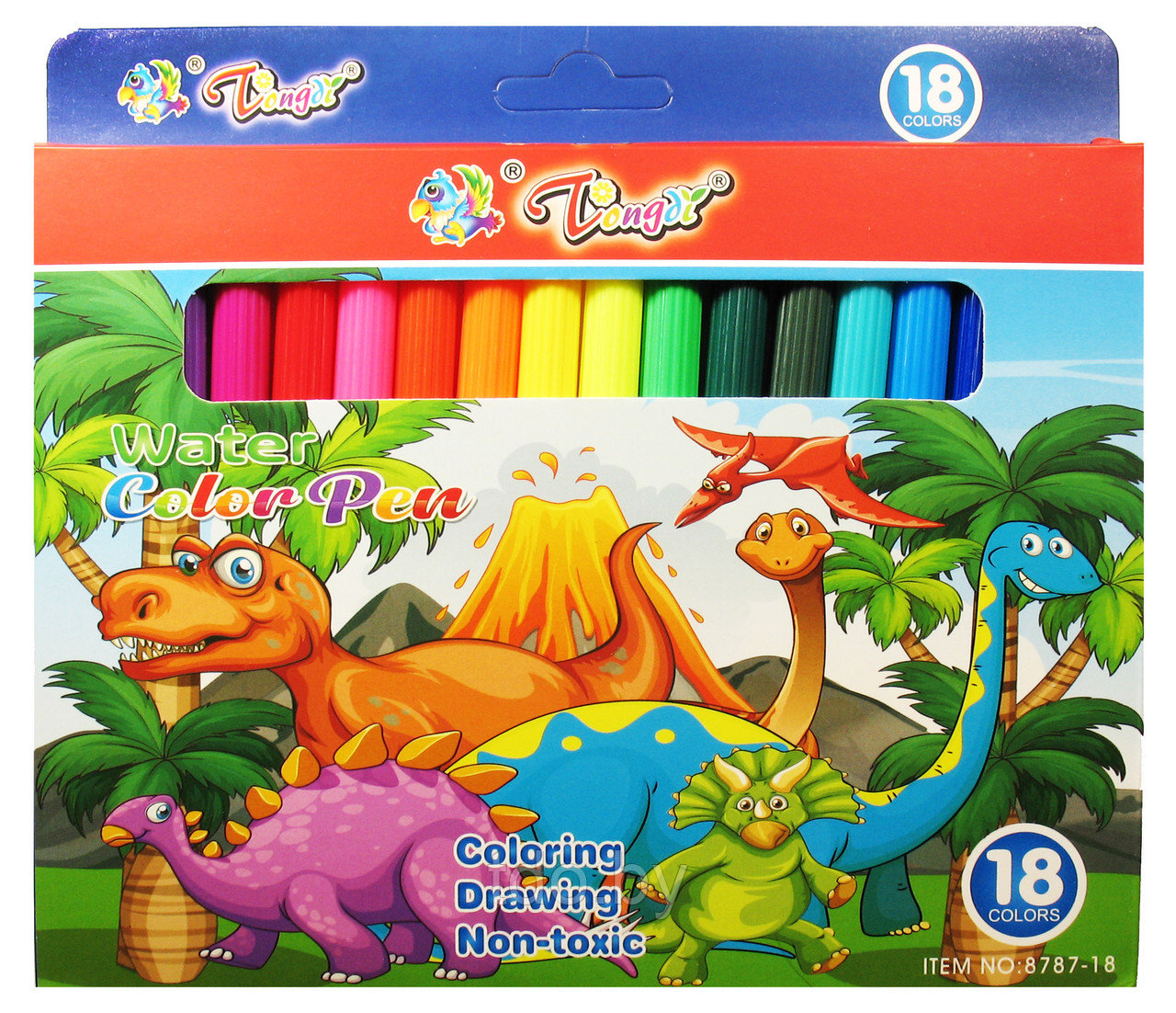 Набор фломастеров 18 цветов, цветной корпус, карт. упаковка с европодвесом, рисунок Динозавры - фото 3 - id-p185195113