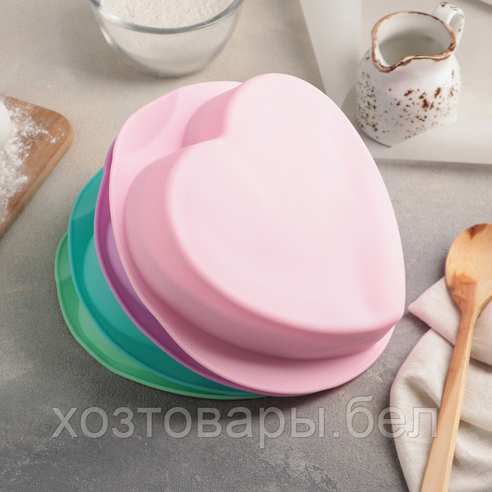 Форма для выпечки силиконовая 22×20 см, внутренний размер 17×19,5×5 см, цвет МИКС Сердце - фото 4 - id-p185195464