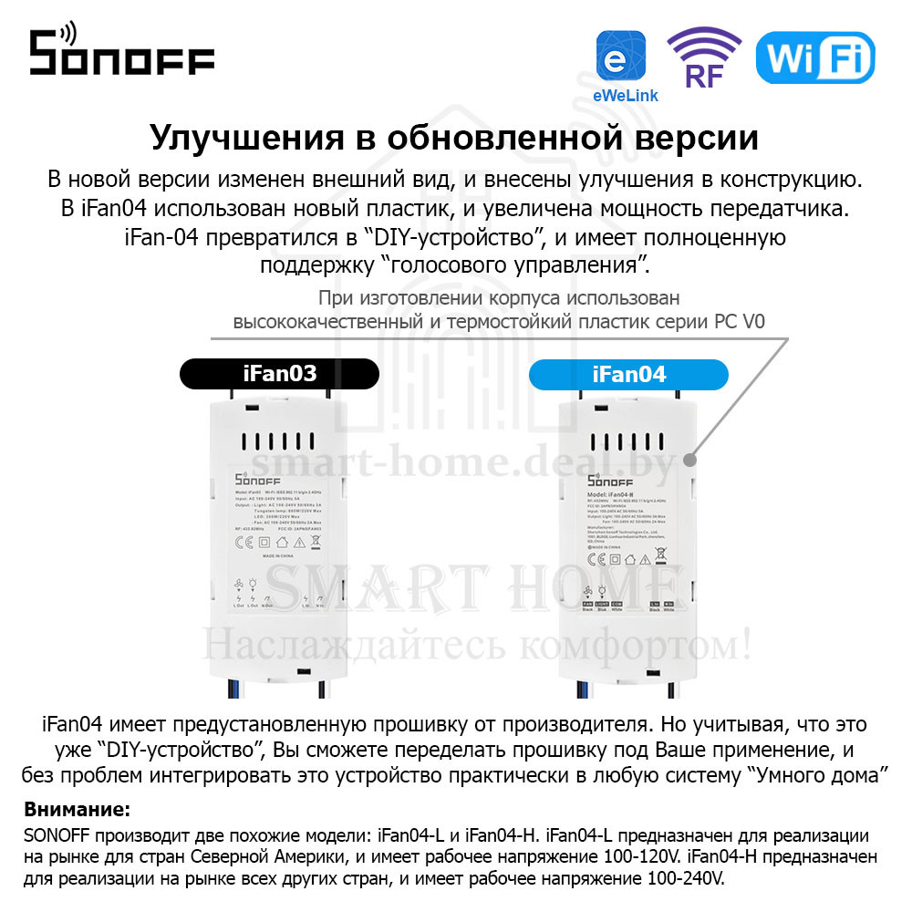 Sonoff iFan04-Н (умный Wi-Fi + RF контроллер для управления потолочным вентилятором и освещением) - фото 2 - id-p185195775