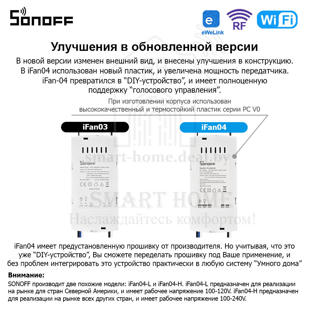 Комплект: Sonoff iFan04-H + RM433R2 + Base R2 (умный Wi-Fi + RF контроллер для управления потолочным вентилято - фото 2 - id-p185195777