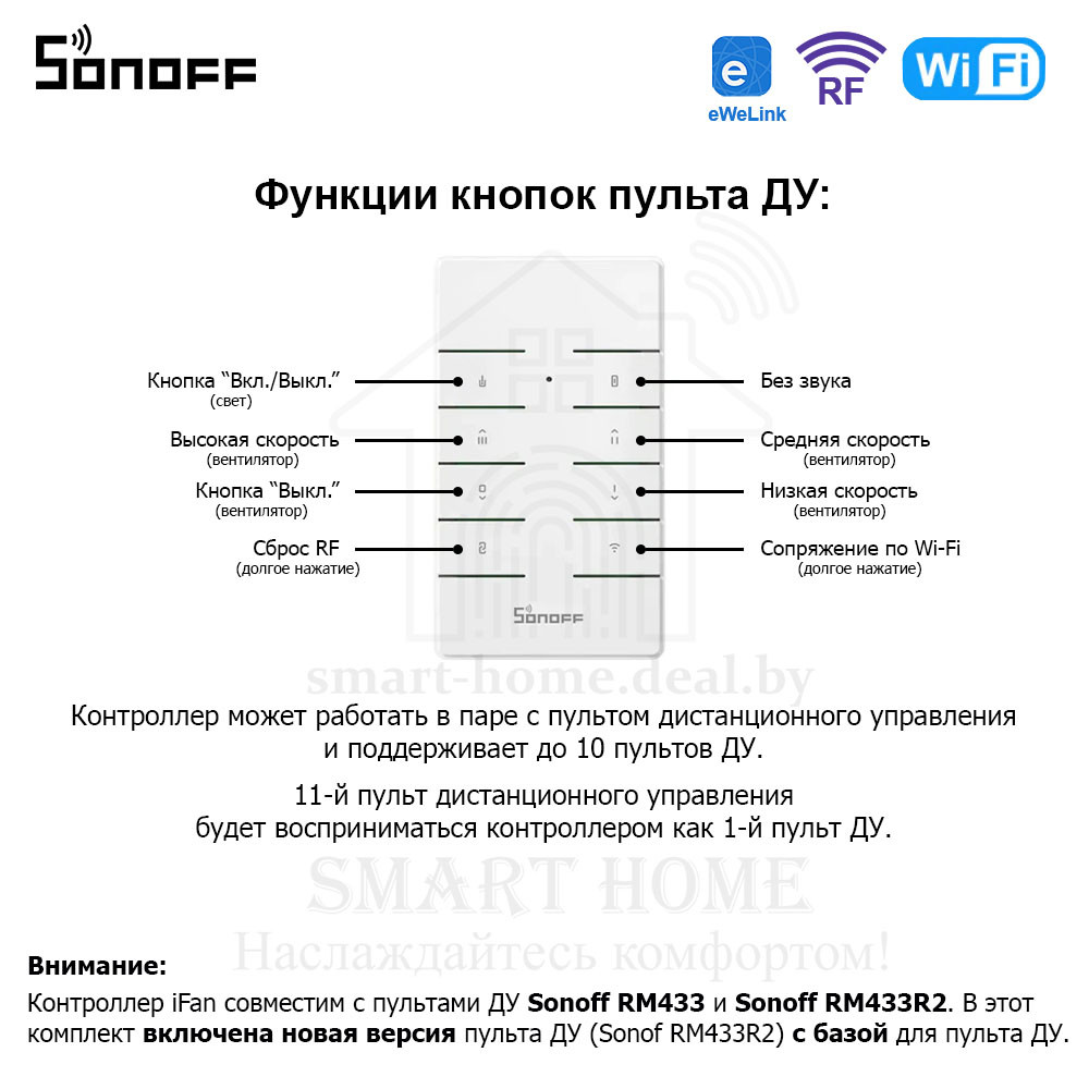 Комплект: Sonoff iFan04-H + RM433R2 + Base R2 (умный Wi-Fi + RF контроллер для управления потолочным вентилято - фото 8 - id-p185195777