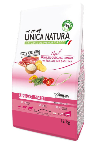 Сухой корм для собак Unica Natura Unico Maxi (Сыровяленая ветчина, рис, картофель) 12 кг - фото 1 - id-p185196699