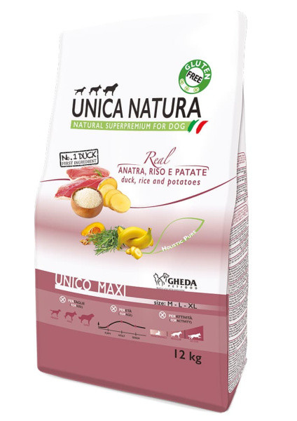Сухой корм для собак Unica Natura Unico Maxi (Утка, рис и картофель) 12 кг - фото 1 - id-p185196707