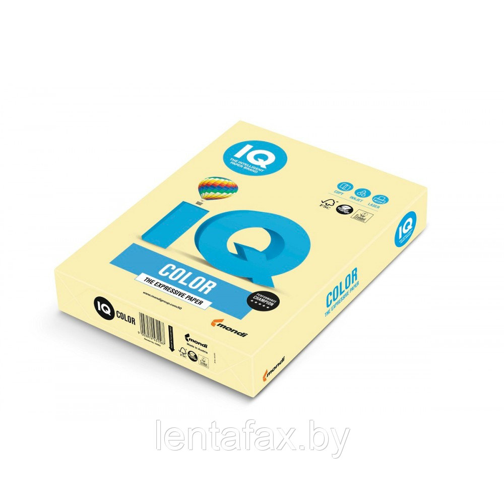 YE23 Бумага цветная IQ COLOR, А4, 80г/м2, 500л, жёлтая