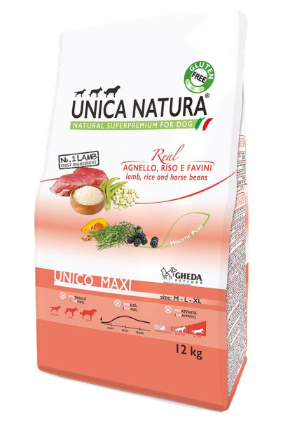 Сухой корм для собак Unica Natura Unico Maxi (Ягненок, рис, конские бобы) 12 кг - фото 1 - id-p185203409