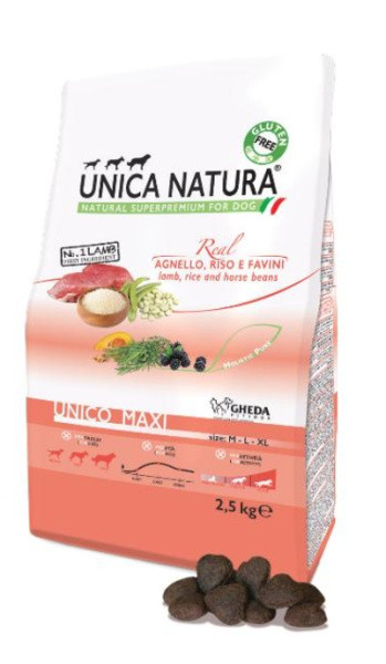 Сухой корм для собак Unica Natura Unico Maxi (Ягненок, рис, конские бобы) 2.5 кг - фото 1 - id-p185203410