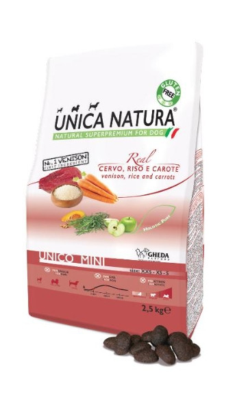 Сухой корм для собак Unica Natura Unico Mini (Оленина, рис, морковь) 2.5 кг - фото 1 - id-p185203413