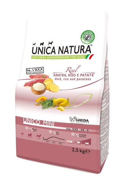 Сухой корм для собак Unica Natura Unico Mini (Утка, рис и картофель) 2.5 кг - фото 1 - id-p185203419