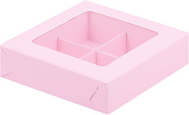 Коробка для 4 конфет с вклееным окном Розовая, 120х120х h30 мм