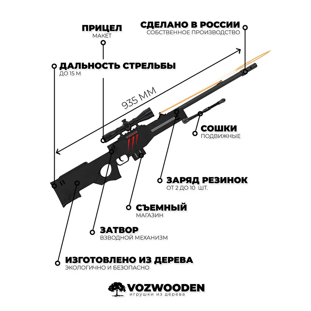 Деревянная снайперская винтовка VozWooden Active AWP / AWM Скретч (Стандофф 2 резинкострел) - фото 5 - id-p185211975
