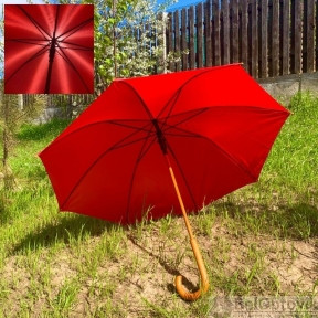 Зонт-трость универсальный Arwood полуавтомат деревянная ручка.Красный. - фото 1 - id-p185217615