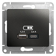 GSL000739 GLOSSA USB РОЗЕТКА A+С, 5В/2,4А, 2х5В/1,2 А, механизм, АНТРАЦИТ Schneider Еlectric