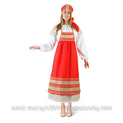 Русский женский костюм "Пелагея", платье, красный фартук, кокошник, р. 52-54, рост 172 см