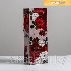 Пакет ламинированный под бутылку Flowers, 13 x 36 x 10 см