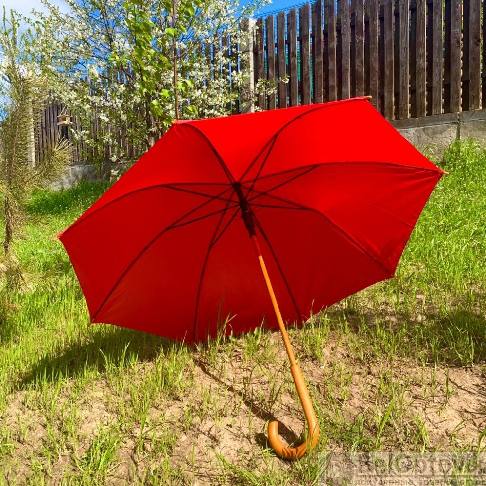 Зонт-трость универсальный Arwood Полуавтоматический / деревянная ручка Оранжевый - фото 2 - id-p185294064