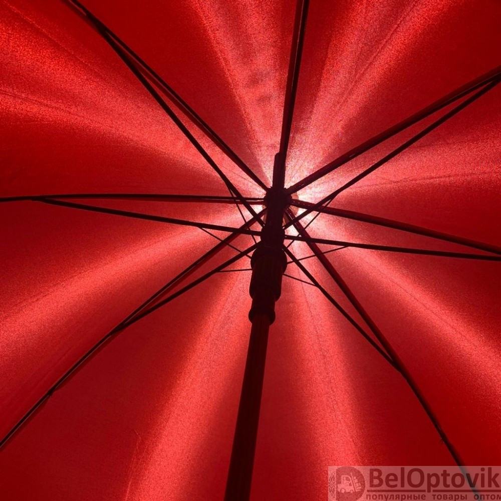 Зонт-трость универсальный Arwood Полуавтоматический / деревянная ручка Красный - фото 3 - id-p185297286