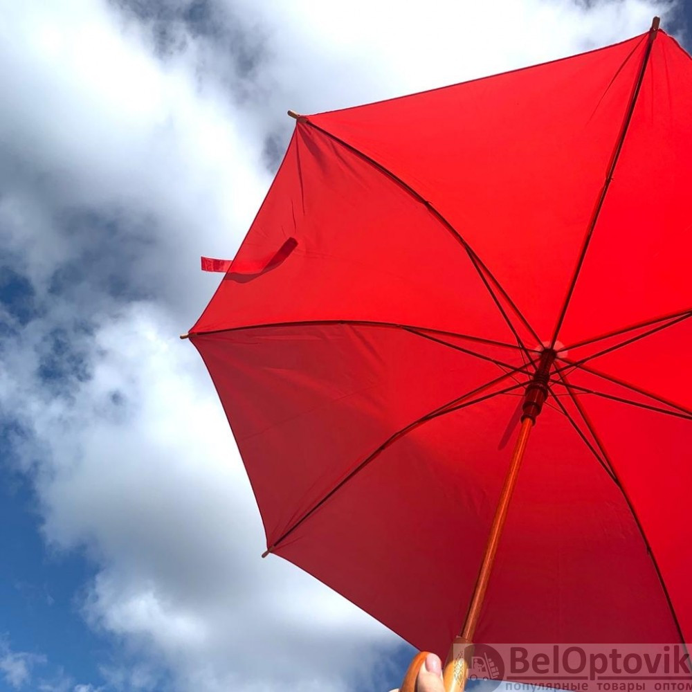 Зонт-трость универсальный Arwood Полуавтоматический / деревянная ручка Красный - фото 7 - id-p185297286