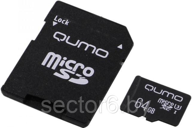 Карта памяти Qumo QM64GMICSDXC10U3 microSDXC 64Gb Class10 UHS-I U3 +  microSD-->SD Adapter QUMO Карта памяти, фото 2