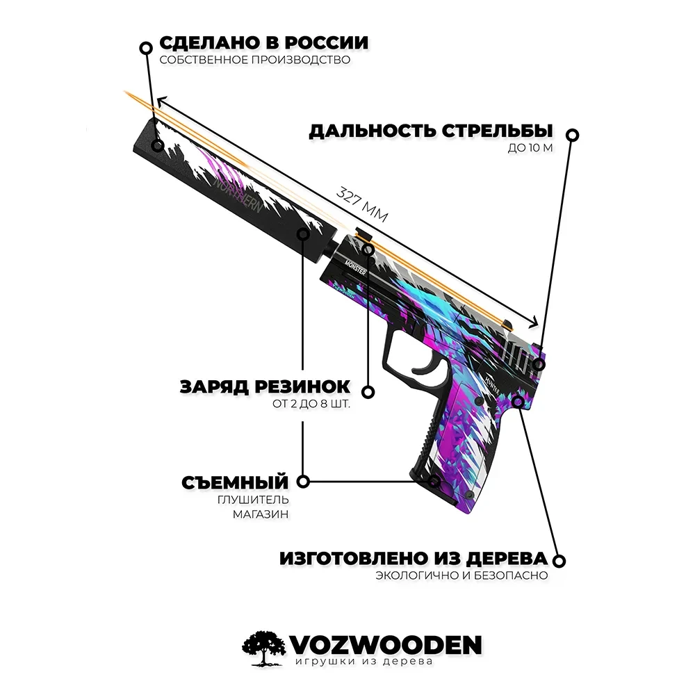 Деревянный пистолет VozWooden Active USP Генезис (Стандофф 2 резинкострел) - фото 3 - id-p185308551
