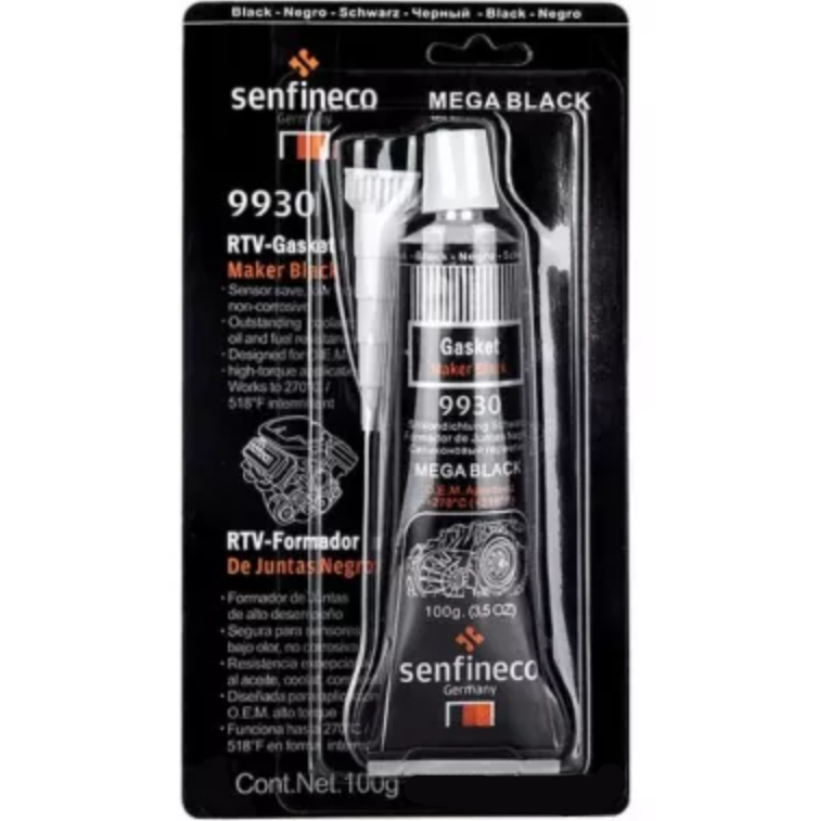 9930 SENFINECO ГЕРМЕТИК СИЛИКОНОВЫЙ ЧЕРНЫЙ RTV SILICONE GASKET MAKER BLACK 100ГР - фото 1 - id-p185369676