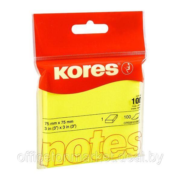 Бумага для записей на клейкой основе "Kores", 75x75 мм, 100 листов, желтый неон - фото 1 - id-p137118633