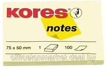 Бумага для записей на клейкой основе "Kores", 75x50 мм, 100 листов, желтый