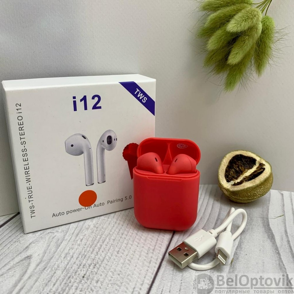 Беспроводные наушники i12 TWS (inPods i12) Bluetooth 5.0 с зарядным кейсом Черные - фото 6 - id-p185410586