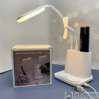 Умная настольная светодиодная лампа 3 в 1 со встроенным аккумулятором USB (лампа, вентилятор, органайзер).
