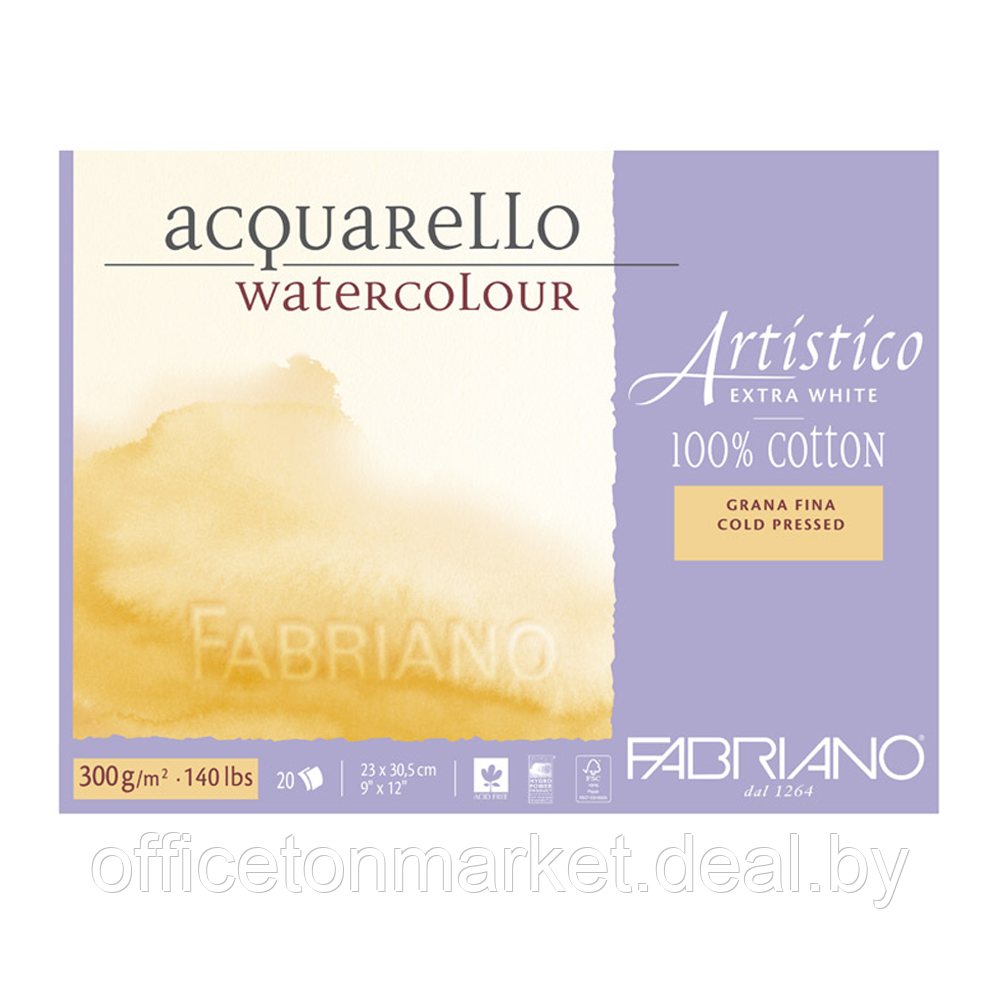 Блок-склейка бумаги для акварели "Artistico Extra White", 23x30.5 см, 300 г/м2, 20 листов - фото 1 - id-p137126885
