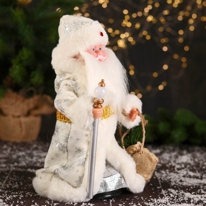 Дед Мороз "В белой шубке, с посохом и мешком" двигается, 12х28 см - фото 2 - id-p181225883