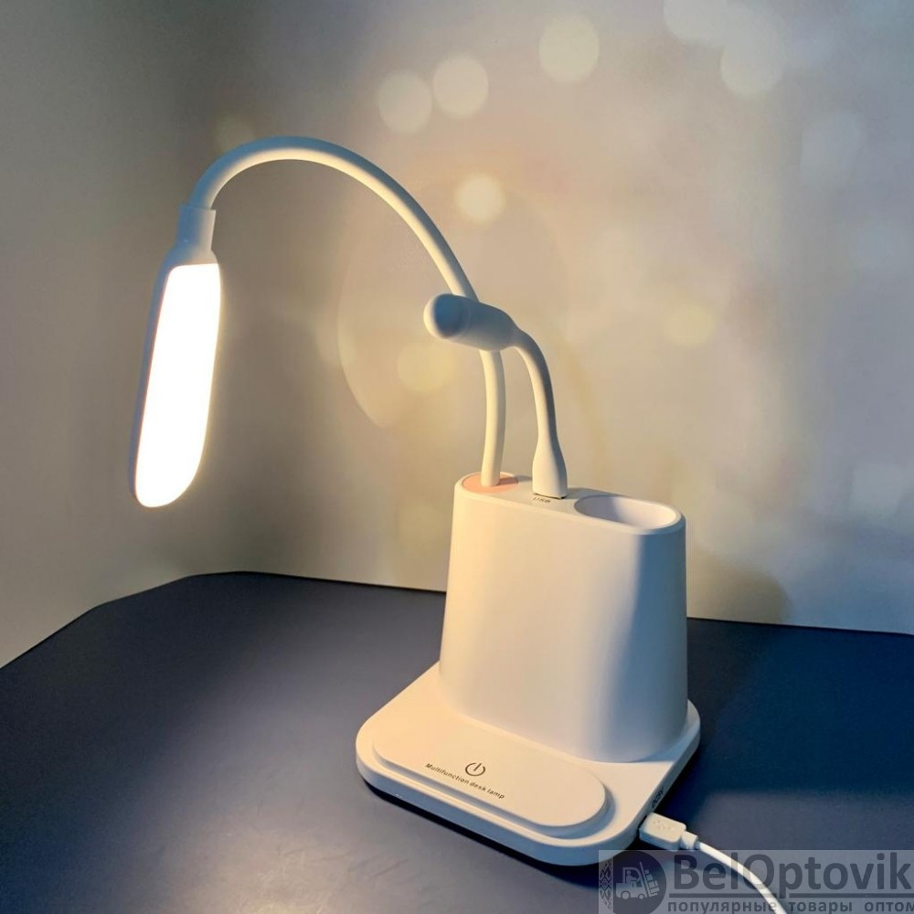 Умная настольная светодиодная лампа 3 в 1 со встроенным аккумулятором USB (лампа, вентилятор, органайзер). - фото 8 - id-p185455389