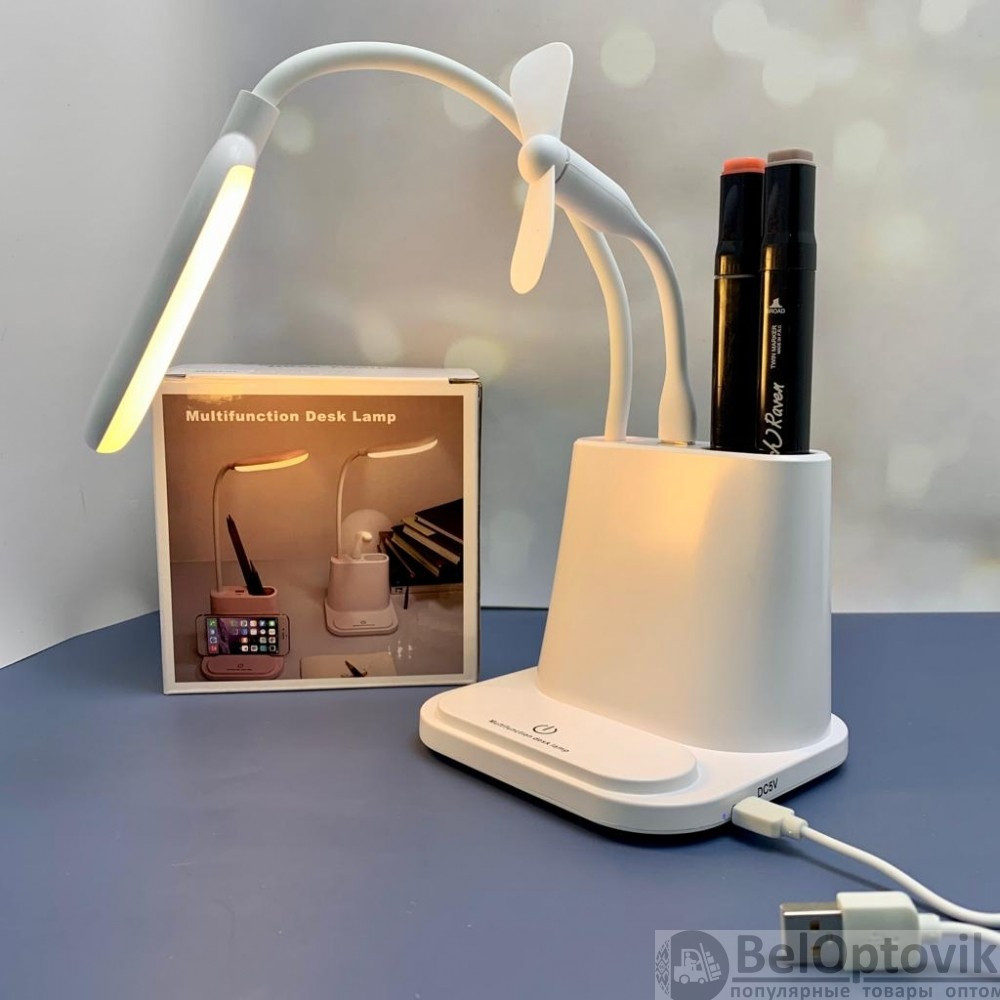 Умная настольная светодиодная лампа 3 в 1 со встроенным аккумулятором USB (лампа, вентилятор, органайзер). - фото 9 - id-p185455389