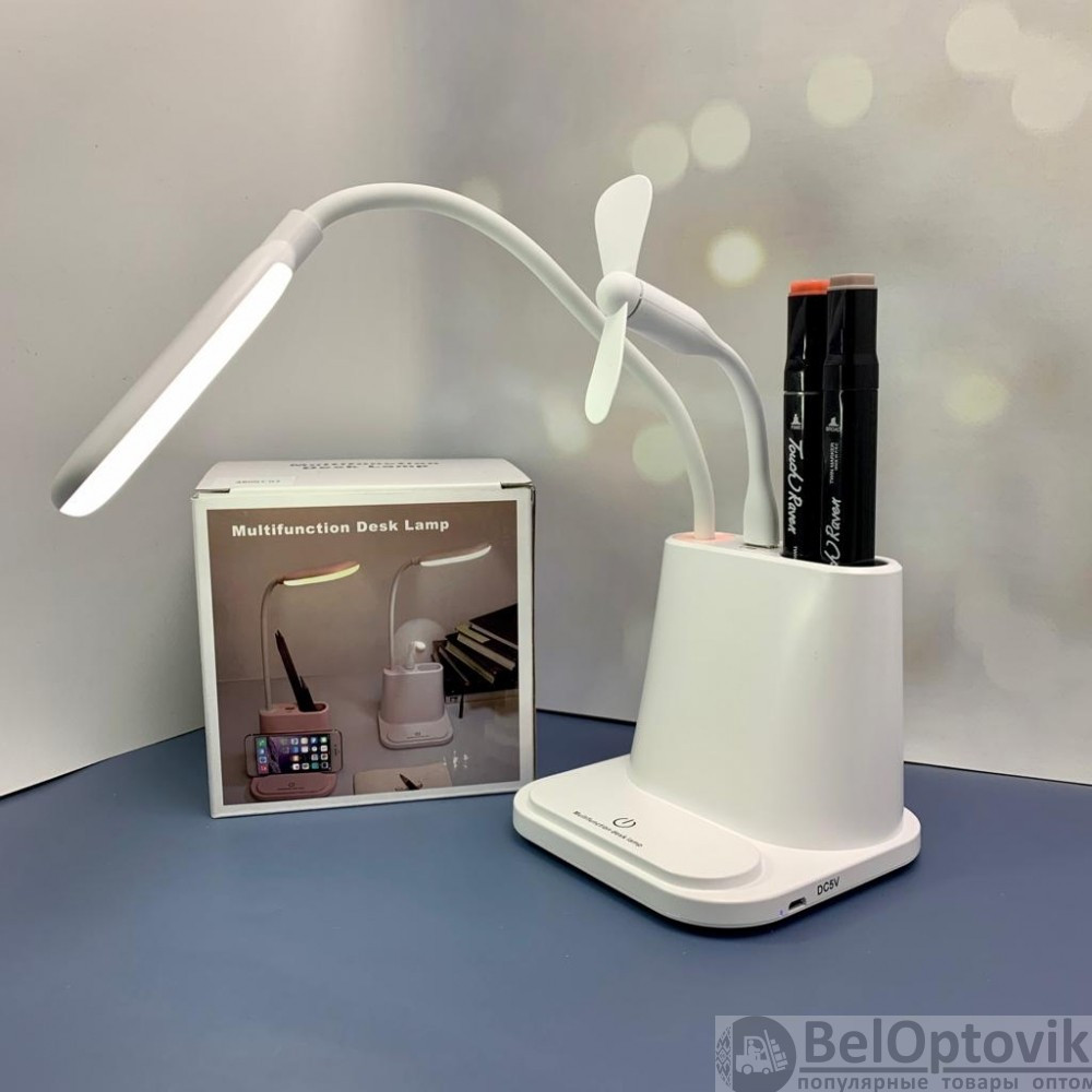Умная настольная светодиодная лампа 3 в 1 со встроенным аккумулятором USB (лампа, вентилятор, органайзер). - фото 10 - id-p185455389