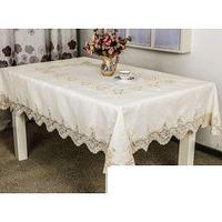 Скатерть бархат"Карвен" жаккард с гипюром 160*300 М 612-5 белый