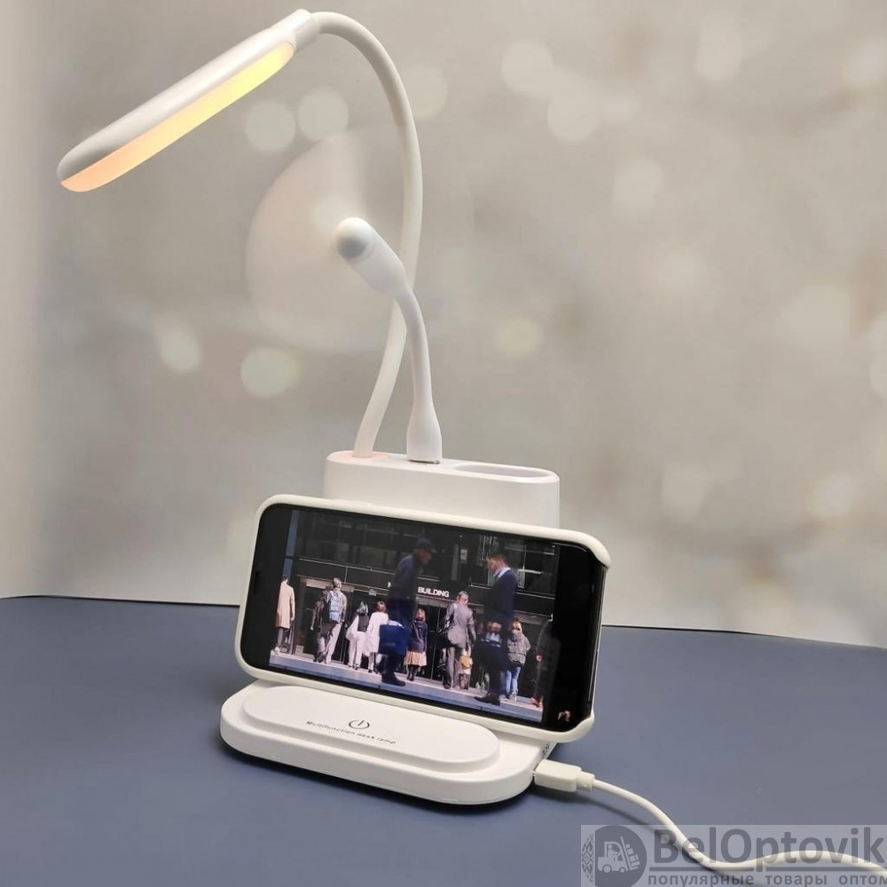 Умная настольная светодиодная лампа 3 в 1 со встроенным аккумулятором USB (лампа, вентилятор, органайзер). - фото 7 - id-p185456459