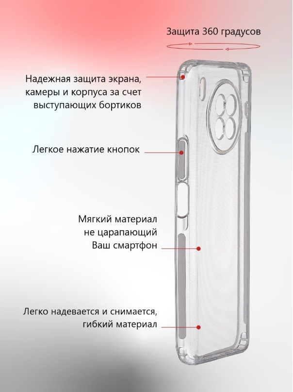 Чехол-накладка для Huawei Honor 50 Lite (силикон) NTH-LX1 прозрачный с защитой камеры - фото 4 - id-p172323050