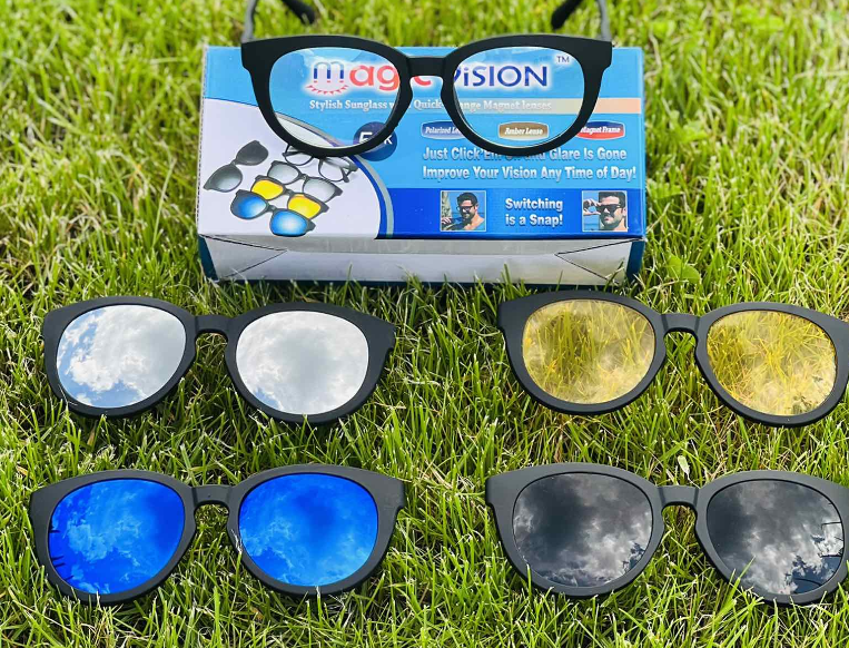 Набор солнцезащитных антибликовых очков с магнитными насадками 5в1 MAGIC VISION - фото 1 - id-p161614724