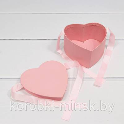 Подарочная коробка Сердце 11,4*11,4*6см с лентами Розовый - фото 2 - id-p185527746