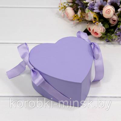 Подарочная коробка Сердце 11,4*11,4*6см с лентами , Сиреневый - фото 1 - id-p185527749
