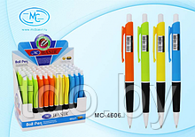 Автоматическая шариковая ручка: цветной корпус, резиновый держатель, цв. чернил - синий
