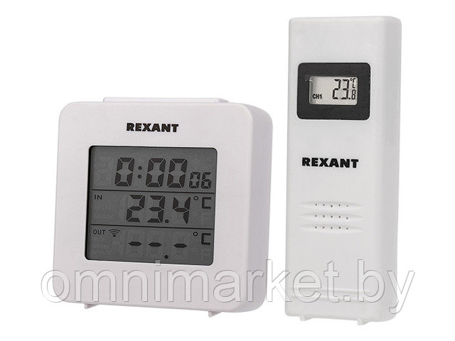 Термометр электронный с часами и беспроводным выносным датчиком REXANT - фото 1 - id-p185567755