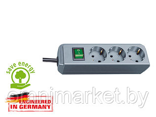 Удлинитель 1.5м (3 роз., 3.3кВт, с/з, выкл., ПВС) серебристо-серый Brennenstuhl Eco-Line (провод 3х1,5мм2;